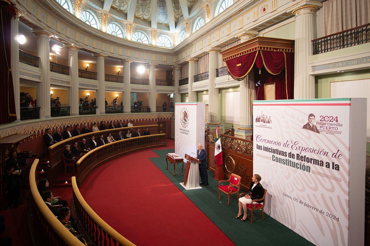 Presidente López Obrador durante la presentación de las iniciativas de reforma. Foto: Gobierno de México.