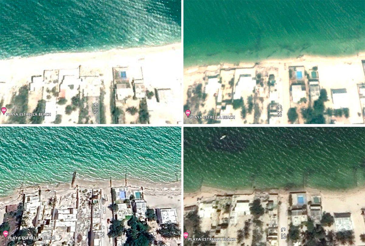 Clockwise: 12th Street in Chelem, Progreso, in 2005, 2011, 2017 and 2023. Images from Google Earth.