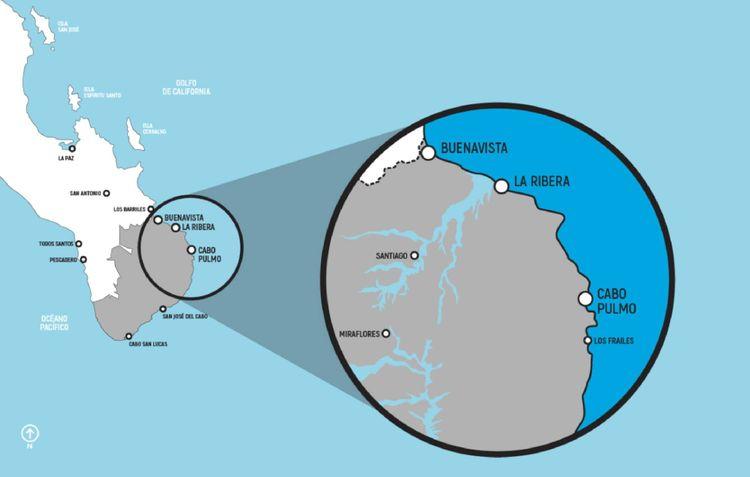 Ubicación de Cabo Pulmo y La Ribera (donde se ubica Costa Palma).