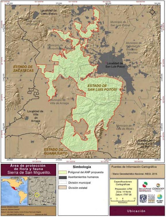 Delimitación del polígonal del ANP propuesta. Fuente: Estudio Previo Justificativo para la declaratoria del Área de Protección de Flora y Fauna.